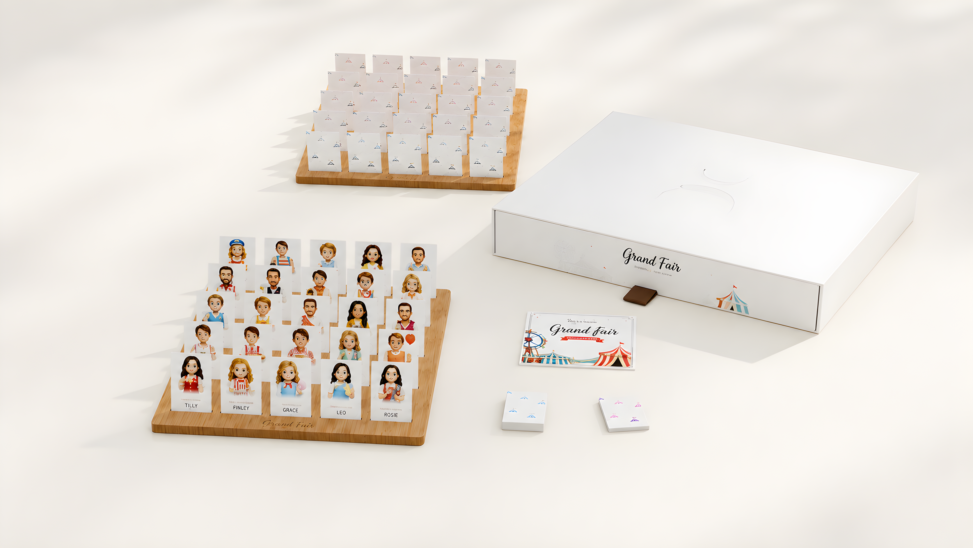 Persona box, walnut board and personalized cards